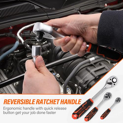 1/4" Socket Ratchet Wrench Screwdriver Set, 172PCS CR-V Metric Wrench Set with Extension Bar, Quick-Release Ratchet Wrench with Bit Socket Set for Auto Repairing, Household with Durable Tool Case - size: 172 Pieces 1/4"3/8"1/2" Drive Socket Set