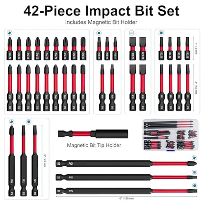 42-Piece Impact Screwdriver Bit Set, S2 Steel Magnetic Impact Driver Bits | with 1/4" Hex Bit Holder, Heavy Duty Drill Bit Set for Power Drill, Impact Driver, DIY & Home Repair - style: 42Pcs Screwdriver Bits Set