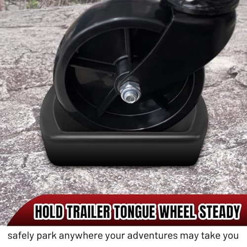 HOXWELL Rubber Wheel Dock for Trailer Tongue Jack, Suit for 8"-10" Castor, Heavy Duty Wheel Dock for Cargo Camper RV Boat Roller Stopper, Caster Chock Easy to Store and Transport, Black(1 Pack)
