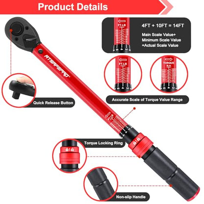 ATsafepro 1/2-Inch Drive Click Torque Wrench,10-170FT.LB/13.6-230.5N/M & Dual-Direction, 72-Tooth Dual Range Scales Torque Wrench 1/2 Drive,Easy Use for Motorcycle,Car,etc - style: 1/2" 10-170 FT.LB Torque Wrench