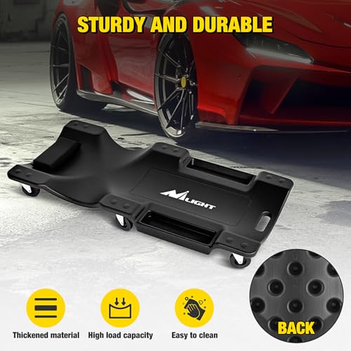 Nilight 40" Mechanic Plastic Creeper -40 Inches Blow-Molded Rolling Garage Cart with Padded Headrest, Dual Tool Trays and 6 Casters, Black - color: Black