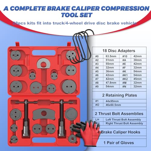 Heavy Duty Disc Brake Piston Caliper Compressor Wind Back Tool Universal Sets for Brake Pad Replacement with Hanger Hooks-28 Pieces - color: Red Silver