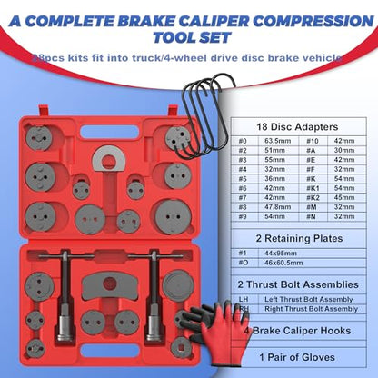 Heavy Duty Disc Brake Piston Caliper Compressor Wind Back Tool Universal Sets for Brake Pad Replacement with Hanger Hooks-28 Pieces - color: Red Silver