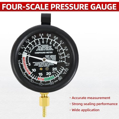 Fuel Pump Pressure and Vacuum, Carburetor Intake Manifold, and Vacuum Test,Car Fuel Pump and Vacuum Tester Gauge