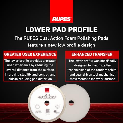 RUPES 9.DA150S Pack of 24 White D-A Ultra-Fine Polishing Foam Pads 150mm | Ideal for Paint Correction & Gloss Enhancement | Extremely Fine Defect Removal | Compatible with 5" Backing Plate - size: 2 inches, style: Pack of 24