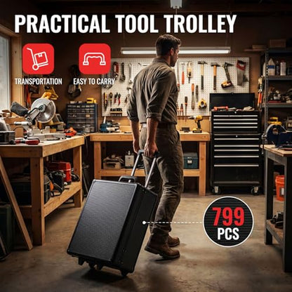 TLGREEN 799pcs Mechanic Tool Set with Aluminum Trolley Case,Home Repair Tool kit,Complete Tool Box Set for Home,Automotive,Dorm,Garage,Black - color: Black