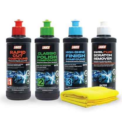 LAUCO Paint Correction Compounds Step 1, 2, 3, Swirl Remover 8oz Kits, with a Towel, Silicone-Free, Clear Coat Safe Scratch Remover, Swirl Correction & High Gloss Finishing - style: Combo–8oz