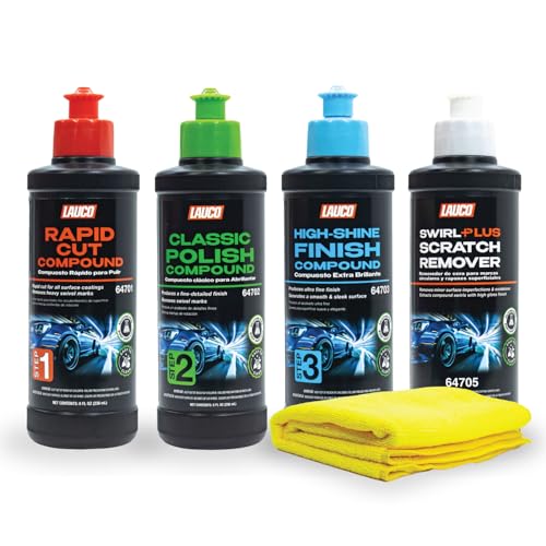 LAUCO Paint Correction Compounds Step 1, 2, 3, Swirl Remover 8oz Kits, with a Towel, Silicone-Free, Clear Coat Safe Scratch Remover, Swirl Correction & High Gloss Finishing - style: Combo–8oz