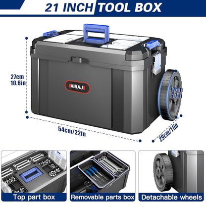 3-In-1 Tool Box with Wheels | Rolling Stackable Tool Box | Modular Tools Storage System | Small Toolbox with Detachable Parts Box Organizer丨Portable Toolbox for Garages,Home DIY,Workshop丨17+19+21"