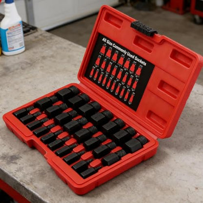 Bolt Extractor Socket Set,Multi-Spline Hex Head Repair Tools - 25-Piece Broken Bolts Extraction Kit,for Damaged Rusted Broken Screws Nut Fastener Automotive Machinery - color: Black