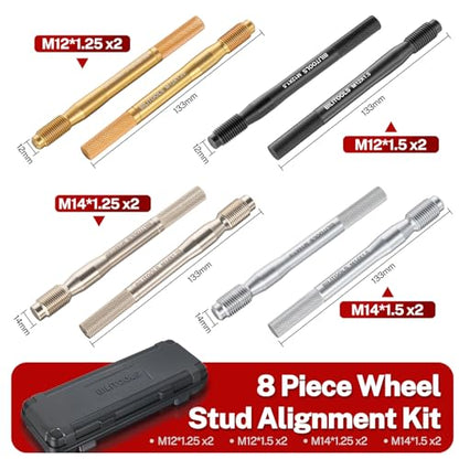 BILITOOLS 8pcs Wheel Hanger Alignment Pin Set, M12 & M14 for Lug Bolts | Carbon Steel, M12x1.25/1.5 & M14x1.25/1.5, Knurled Grip, Precision Threads, for BMW/Mercedes/VW/Audi/Ford/Volvo - style: Wheel Hanger Alignment Pin Set