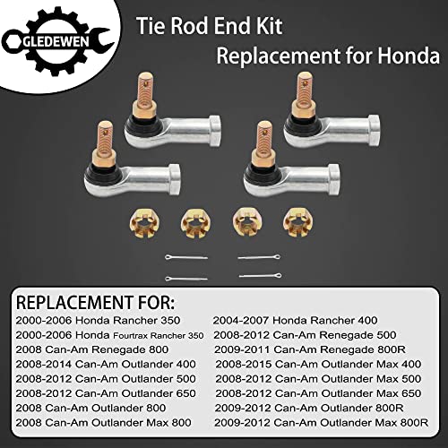 Tie Rod End Kit, Fit for 00-07 Honda Rancher 350/400, Ball Joint Set | Compatible With 00-06 Honda Fourtrax Rancher 350, 08-12 Can-Am Renegade, 08-15 Can-Am Outlander, 2 Tie Rods&4 Rod Ends - size: Honda Can-Am