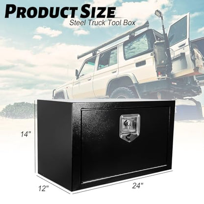Steel Underbody Truck Tool Box,Storage Organizer Toolbox with T-Handle Lock | Waterproof Tongue Box for Storage with Smooth Surface for Truck, Pickup, RV, Trailer - Black, 24" x 12" x 14" Inch - size: 24" x 12" x 14"