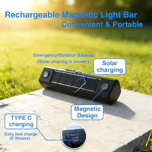 1800 Lumens Solar Magnetic Work Light with 5 Modes&1/4 Inch Tripod Mount,7 Inch Rechargable LED Handheld Flashlight,Hanging Light for Outdoor,Camping,Emergency,Car Repair,Powered by Solar/USB - style: S0
