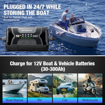 Marine Battery Charger 10X1: 1-Bank, 10A Onboard Charger - 10A Per Bank, 12V Waterproof Boat Battery Charger for SLA/AGM, Lithium, Calcium - Charged 24/7 - size: 1 Bank(10A)
