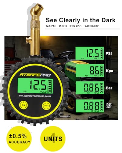 Digital Tire Pressure Gauge for Low Pressure Tires - 0-15 PSI ±0.5% Accuracy, Backlit LCD with 4 Units & Battery Indicator, 360° Swivel Head for Schrader Valve, Fit for ATVs, UTVs, Golf Carts - size: 15PSI