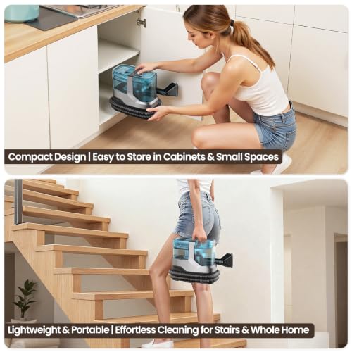 Portable Steam Carpet Cleaner Machine, 203°F High Temp & 18,000Pa Suction, 4 Cleaning Modes, Deep Stain & Odor Removal, Dual Tank Spot Cleaner for Pet Messes, Upholstery, Stairs & Car Detailing