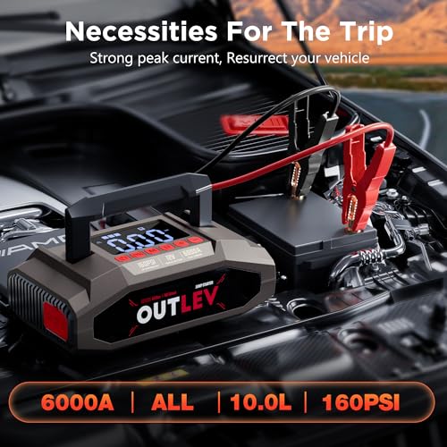 Jump Starter for Car Battery, 6000A Portable Jump Starter with Air Compressor 160PSI, Car Jumper Starter Portable for Trucks RV Boat, Emergency Road Trip Kit