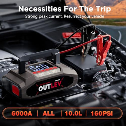 Jump Starter for Car Battery, 6000A Portable Jump Starter with Air Compressor 160PSI, Car Jumper Starter Portable for Trucks RV Boat, Emergency Road Trip Kit