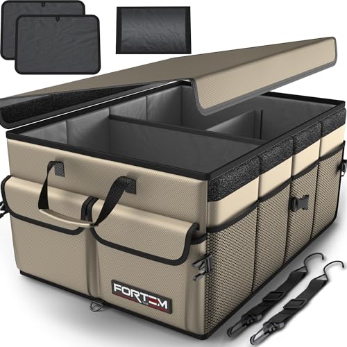 FORTEM Trunk Organizer For SUV Car Trunk Organizer, Foldable Storage, Car Accessories for Women Men, Collapsible Bag, 600D Oxford, Non Slip Bottom, Straps, Soft Cover (65L) - color: Beige, size: Large (65L)