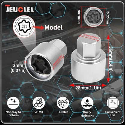 523 Wheel Locking Nut Key for VW, Socket Adapter (OD 28mm-ID 25mm) | Wheel Lock Nut Socket Adapter, Anti-Theft Lug Nut Removal Tool, Anti-Theft Screw Remover, Repair Tool, Tyre Fitting, garage - size: Socket 523