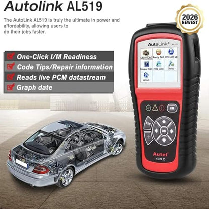 Autel AutoLink AL519 OBD2 Scanner, Professional Mechanic OBDII & CAN Car Diagnostic Scan Tool, Code Reader for Check Engine Light, One-Click Smog Check, DTCs Lookup, Upgraded Ver. of AL319/ MS309 - color: Red