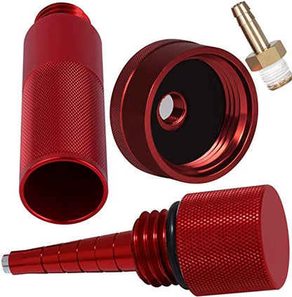 Upgrade Extended Run Fuel Gas Cap, Mess Free Oil Change Funnel & Magnetic Oil Dipstick Aluminum for Honda EU1000i EU2000i EU3000i Handi Generators | Red | 4 PACK