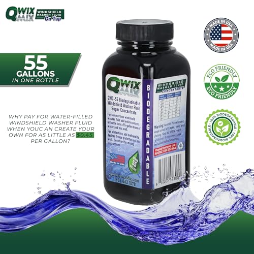 Qwix Mix Windshield Washer Fluid Concentrate, 1 Bottle Makes 55 Gallons - 100% Biodegradable Grime & Dirt Remover, Superior Commercial Grade Glass Cleaner, Single - color: Blue