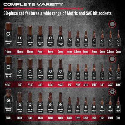 73-Piece Hex Torx Bit Impact Socket-Set, Master Impact Socket Set, SAE Metric Deep Shallow Sockets Torx Bit Sockets Includes Ratchet Handle, Adapters, Impact Universal Joint, Extension Bars - style: 73-Piece Master Impact Set