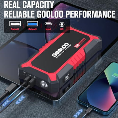 GOOLOO New GP2000 Jump Starter, 12V 2000A Car Jumper Starter(Up to 8.0L Gas, 6.0L Diesel Engines), SuperSafe Portable Battery Charger, Auto Lithium Box Booster Pack with USB Quick Charge, red - color: Red
