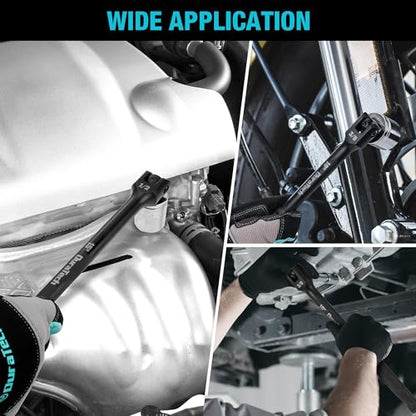DURATECH 3PCS Breaker Bar Set with Upgrade Black Phosphate Coating | 1/4", 3/8", 1/2" Drive, 180°Rotatable Head, 6", 10”, 15" Length, Premium Chrome Alloy Made, Automotive Repair - color: Black