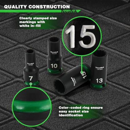 TecoTek 3/8-Inch Drive 12-Point Metric Semi-Deep Impact Socket Set, Mid-Length Socket Set, 7mm to 19mm, CR-MO, Stamped and Ink Filled Size Marking, 13-Piece - size: 7mm to 19mm