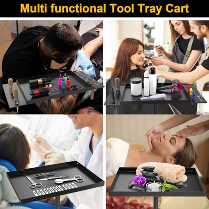 Rolling Tool Tray Cart, Mobile Work Table Tool Tray with 2 Tool Holder Metal Tattoo Tray Height Adjustable, Tool Table Rolling Utility Cart, Tray Cart Tool Storage for Salon Garage Bike Work Shop