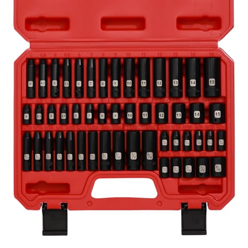 Mayouko 50PCS 1/4 Inch Drive Master Impact Socket Set,Metric/SAE,Deep/Shallow,6 Point,CR-V, 5/32 Inch - 9/16 Inch, 4mm - 15mm. - size: 50PCS Without Accessory
