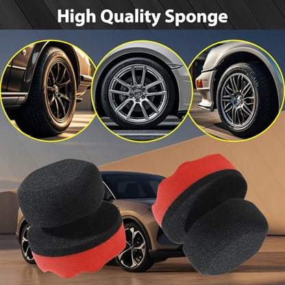 Tire Shine Applicator Pads, 4 Pcs Tire Dressing Applicator, Reusable Tire Shine Sponge Wave Contoured for Car Detailing, 3.15inch (2 Red & 2 Black) - size: 3.15inch-2 Black & 2 Red