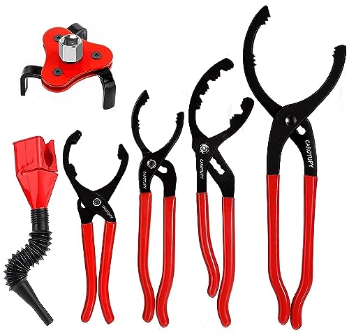 6Pcs Oil Filter Pliers Set, Universal Oil Filter Wrench with Oil Funnel, 10" & 12" & 14" & 16" Premium Oil Filter Removal Tool From 1-1/4" to 8-1/2" - size: 6 PACK