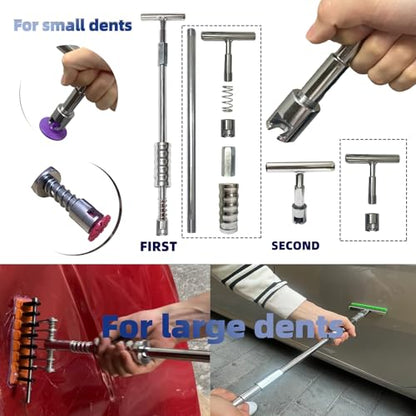 Car Dent Puller Kit,dent Removal Kit for Dent Repair with 5 Kinds of Dent Puller,Dent Lifter& Big Size Heavy Duty Slide Hammer &Bridge Puller for Hail Dent Removal Tools(103pcs no dent Light)