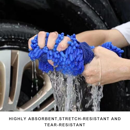 Microfiber Car Wash Sponge, Scratch-Free Vehicle Washing Mitt with Chenille & Mesh Sides, Highly Absorbent Sponge Lint-Free Cleaning Tool for Car Washing & Detailing (Blue) - color: Blue