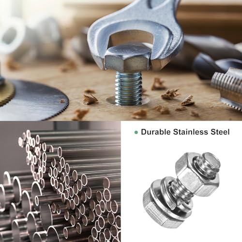 M METERXITY 4-Pack Hex Head Screw Bolt with Nuts Flat & Lock Washers M6x16mm Stainless Steel Bolts and Nuts Kit Fully Threaded Metric Bolt Assortment for Equipment/Machinery - size: M6 x 16mm