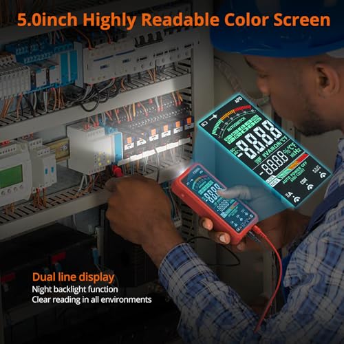 Proster USB C Rechargeable Smart Multimeter with 5.0 Inch Color Screen - 6000 Count Smart Multi Testers, True RMS Autoranging Multimeter, NCV Capacitance, CAT III 600V Safety