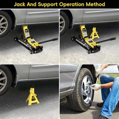 Hydraulic Low Profile Trolley Floor Jack, Heavy Duty Hydraulic Car Floor Jack with Quick Lift Pump, Aluminum and Steel Racing Floor Jack for All Terrain Vehicles, 3 Ton Capacity