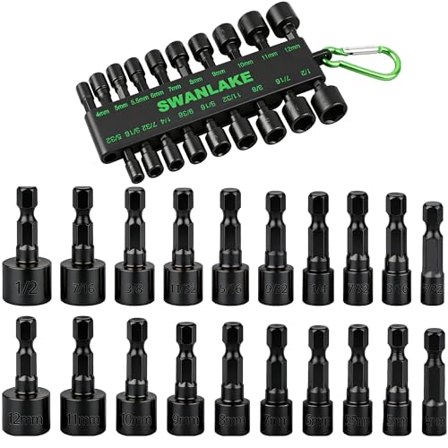 SWANLAKE 20PCS Power Nut Driver Set for Impact Drill, 1/4” Hex Head Drill Bit Set SAE and Metric - style: 20PCS Standard Version