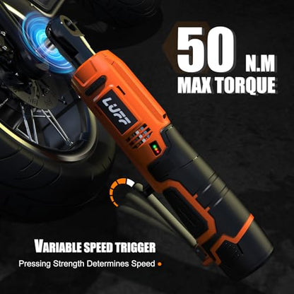 LUFF Cordless Electric Ratchet Wrench Kit, 3/8" 12V Power Ratchet Tool Set, 50N.m Variable Speed Trigger with 2 2000mAh Lithium-Ion Batteries, Fast Charge, 11 Sockets