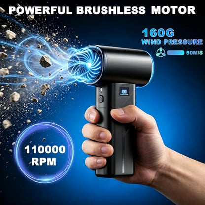2-in-1 Vacuum and Blower, 110,000 RPM Compressed Air Duster, 160g Powerful Jet Dry Blower, Smart LED Display & Magnetic Nozzles, Cordless Air Duster for PC Cleaning Kit, Keyboard, Car Detailing