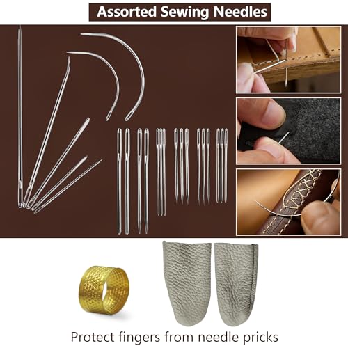 Leather Sewing & Upholstery Repair Kit with 2 Awls, Needles & Waxed Thread | for Stitching and Repairing Car Seats, Sofas, Carpets, Shoes and Bags, ideal for Canvas, Tents and DIY Leather Crafts