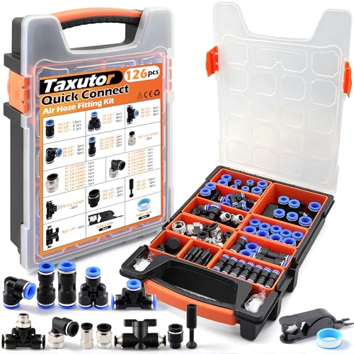126 Pcs Quick Connect Air Hose Fitting Kit, 1/4" 3/8" 1/2" Push to Connect Pneumatic Fittings, NPT Straight Elbow Tee Union with Storage Case - size: 126PCS Blue