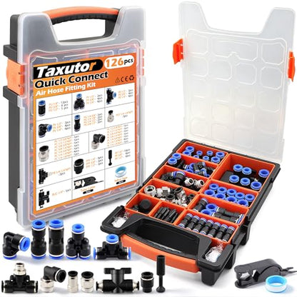 126 Pcs Quick Connect Air Hose Fitting Kit, 1/4" 3/8" 1/2" Push to Connect Pneumatic Fittings, NPT Straight Elbow Tee Union with Storage Case - size: 126PCS Blue