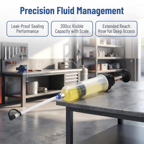 1 Pack 200cc Manual Oil Extractor Pump, Fluid Extractor, Large Syringe, Fluid Transfer Pump with 2pcs 22cm PVC Suction Tubes, Universal for Car Oil Change