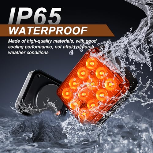 Amber Emergency Strobe Lights 2PCS, 12 Led Magnetic Flashing Safety Beacon Lamps for Trucks Vans Trailers Cars, Wireless Rechargeable Battery Powered Caution Light - color: Amber
