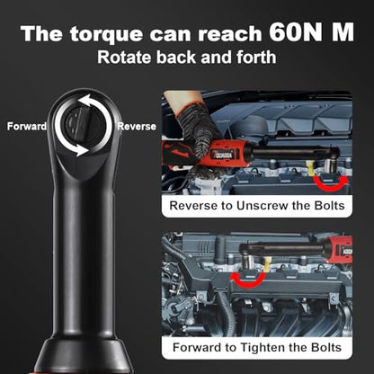 3/8" Cordless Electric Ratchet Wrench Set, 18V Power Ratchet Tool Kit With 2 Packs 2000mAh Battery And Charger, 45 FT-LBS Battery Powered Extended Wrench with LED Lights - size: 18 V Extended New